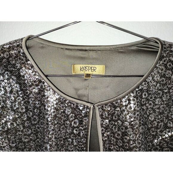 Kasper Evening Jacket Sz 18 Silver Sequined Leopard Print Open Front Glamcore Vt - Picture 3 of 12